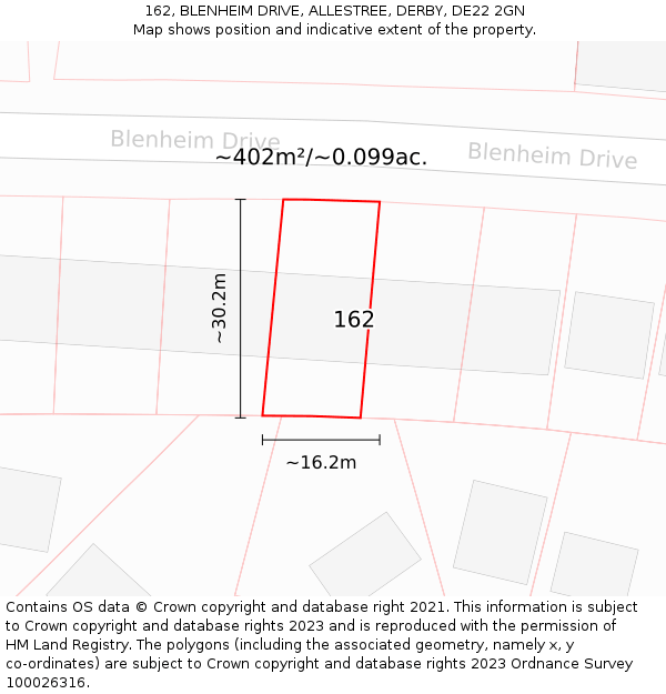 162, BLENHEIM DRIVE, ALLESTREE, DERBY, DE22 2GN: Plot and title map