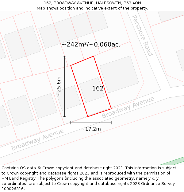 162, BROADWAY AVENUE, HALESOWEN, B63 4QN: Plot and title map