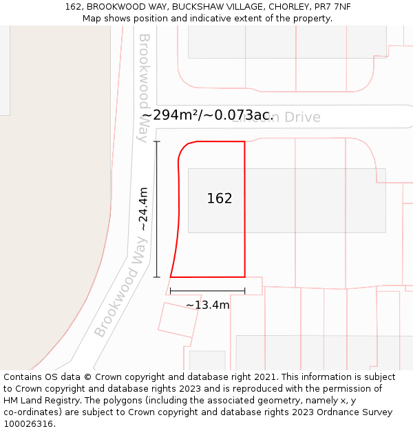 162, BROOKWOOD WAY, BUCKSHAW VILLAGE, CHORLEY, PR7 7NF: Plot and title map