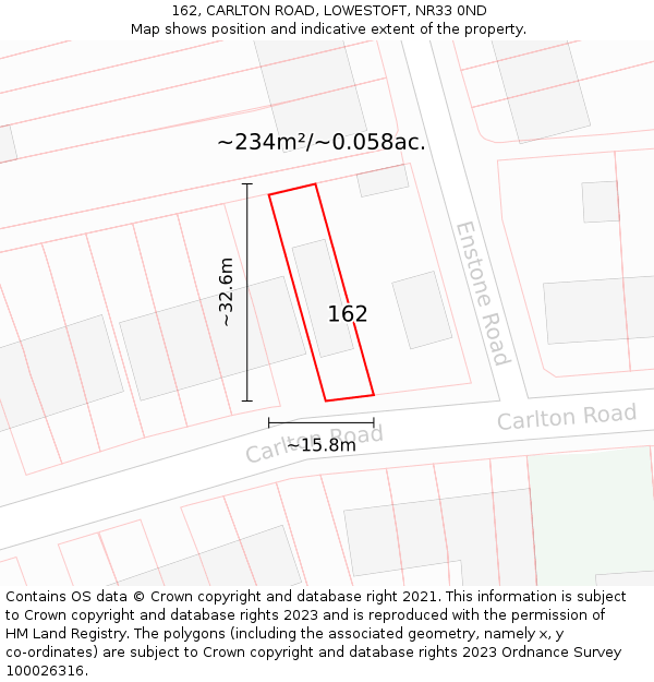 162, CARLTON ROAD, LOWESTOFT, NR33 0ND: Plot and title map