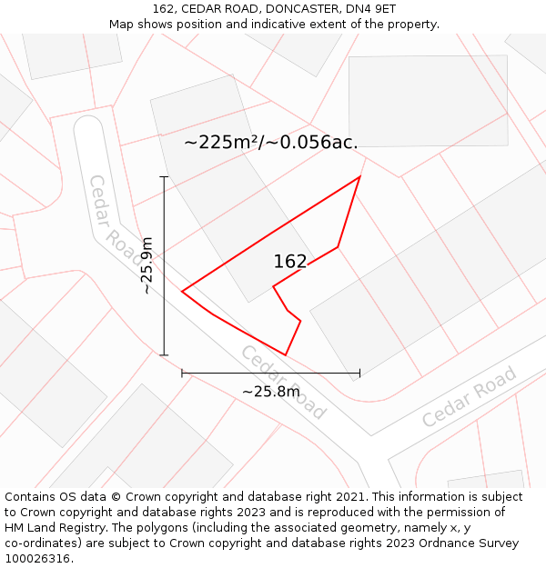 162, CEDAR ROAD, DONCASTER, DN4 9ET: Plot and title map