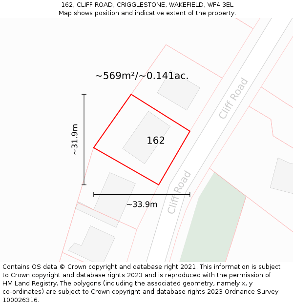 162, CLIFF ROAD, CRIGGLESTONE, WAKEFIELD, WF4 3EL: Plot and title map