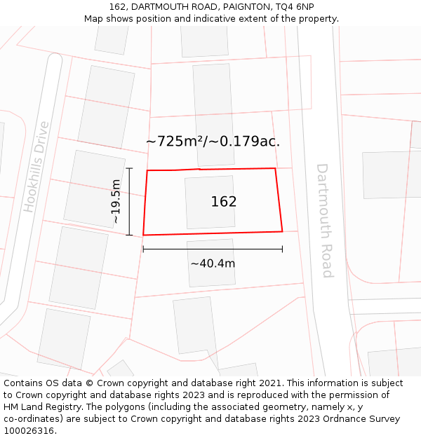 162, DARTMOUTH ROAD, PAIGNTON, TQ4 6NP: Plot and title map