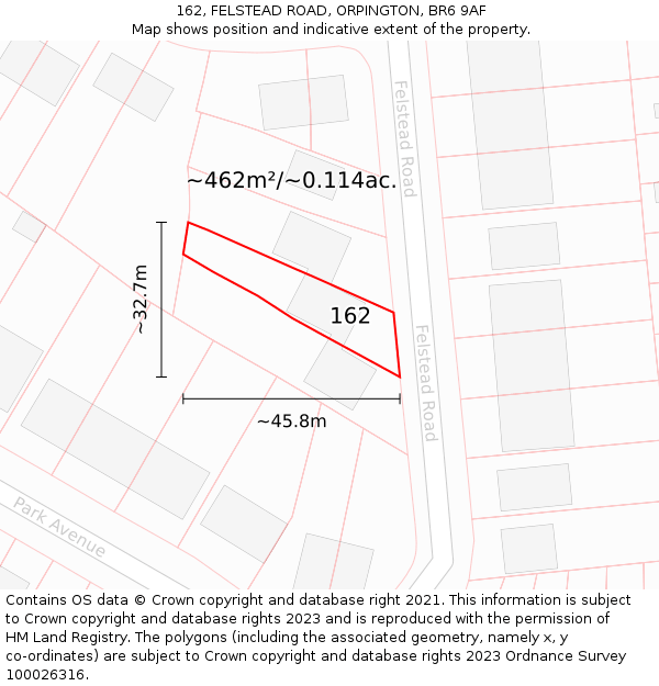 162, FELSTEAD ROAD, ORPINGTON, BR6 9AF: Plot and title map