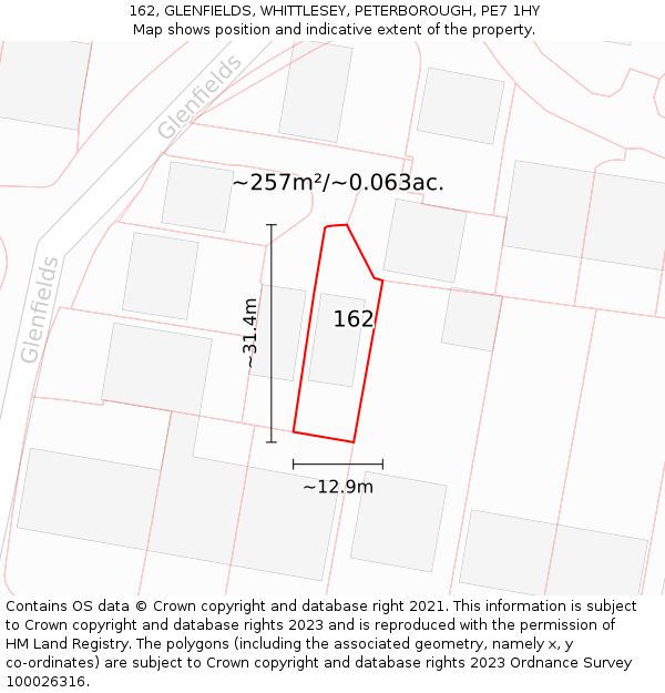 162, GLENFIELDS, WHITTLESEY, PETERBOROUGH, PE7 1HY: Plot and title map