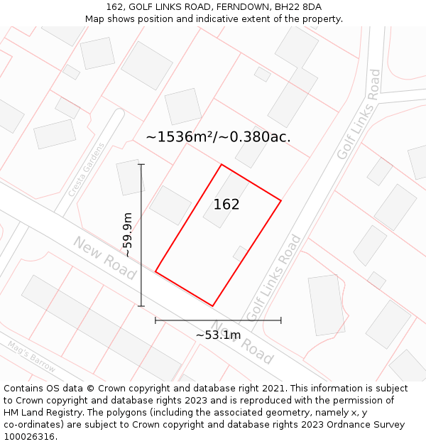162, GOLF LINKS ROAD, FERNDOWN, BH22 8DA: Plot and title map