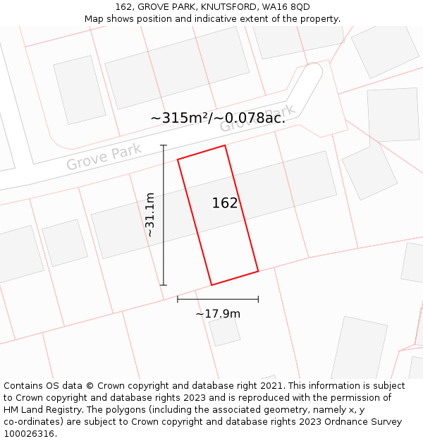 162, GROVE PARK, KNUTSFORD, WA16 8QD: Plot and title map