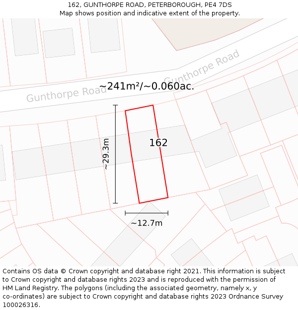 162, GUNTHORPE ROAD, PETERBOROUGH, PE4 7DS: Plot and title map