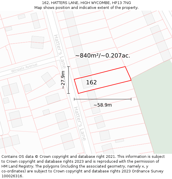162, HATTERS LANE, HIGH WYCOMBE, HP13 7NG: Plot and title map