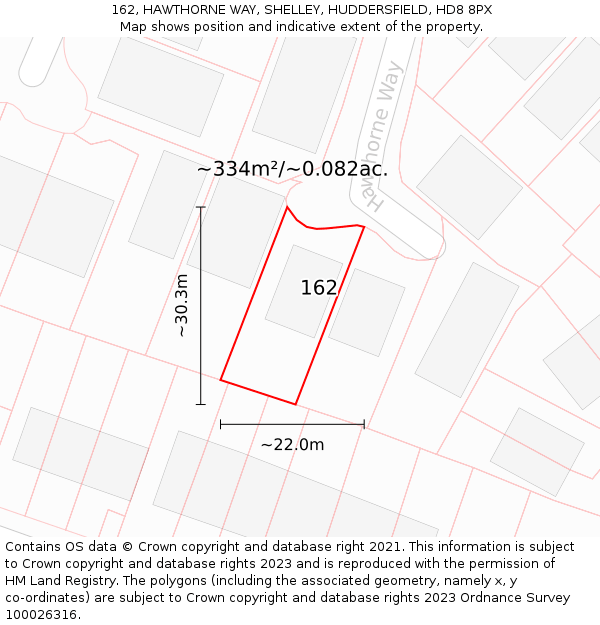 162, HAWTHORNE WAY, SHELLEY, HUDDERSFIELD, HD8 8PX: Plot and title map