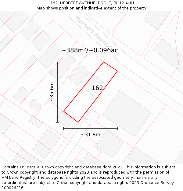 162, HERBERT AVENUE, POOLE, BH12 4HU: Plot and title map