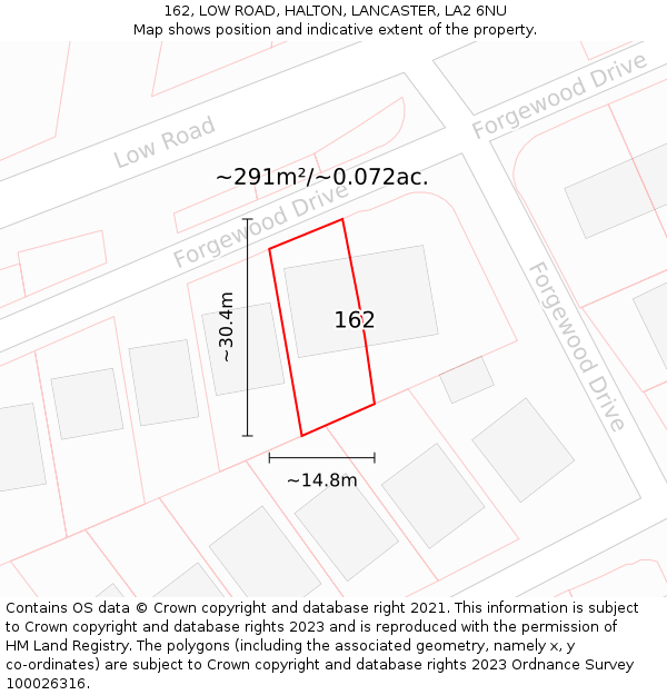 162, LOW ROAD, HALTON, LANCASTER, LA2 6NU: Plot and title map