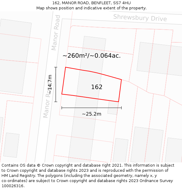 162, MANOR ROAD, BENFLEET, SS7 4HU: Plot and title map