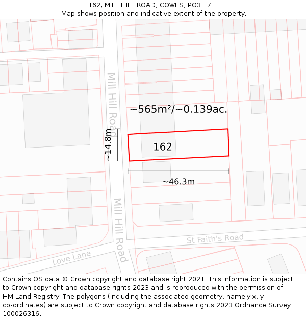 162, MILL HILL ROAD, COWES, PO31 7EL: Plot and title map