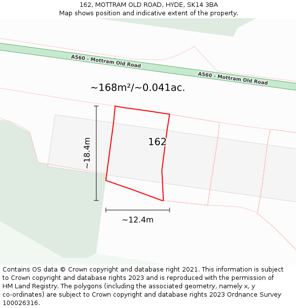 162, MOTTRAM OLD ROAD, HYDE, SK14 3BA: Plot and title map