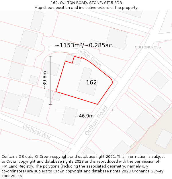 162, OULTON ROAD, STONE, ST15 8DR: Plot and title map