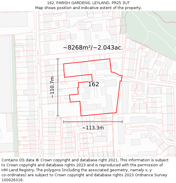 162, PARISH GARDENS, LEYLAND, PR25 3UT: Plot and title map