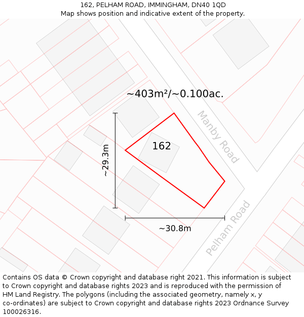 162, PELHAM ROAD, IMMINGHAM, DN40 1QD: Plot and title map
