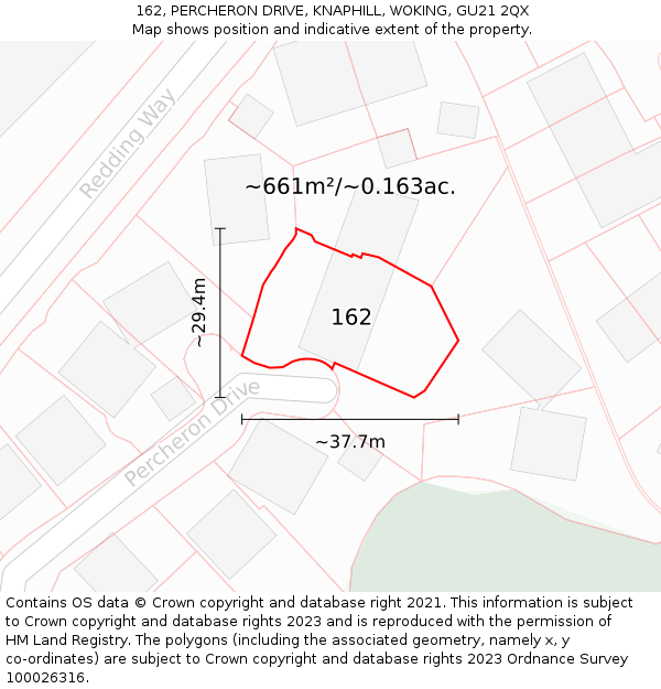 162, PERCHERON DRIVE, KNAPHILL, WOKING, GU21 2QX: Plot and title map