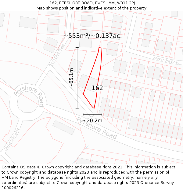 162, PERSHORE ROAD, EVESHAM, WR11 2PJ: Plot and title map