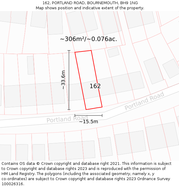 162, PORTLAND ROAD, BOURNEMOUTH, BH9 1NG: Plot and title map