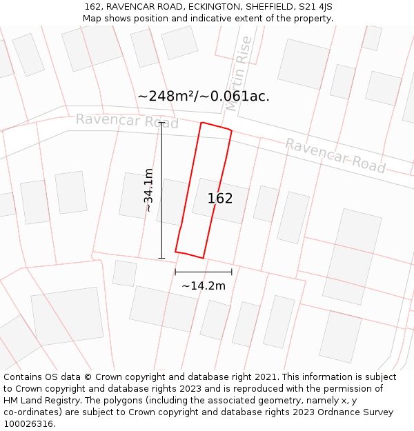 162, RAVENCAR ROAD, ECKINGTON, SHEFFIELD, S21 4JS: Plot and title map