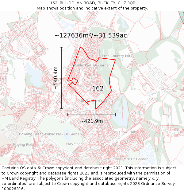 162, RHUDDLAN ROAD, BUCKLEY, CH7 3QP: Plot and title map