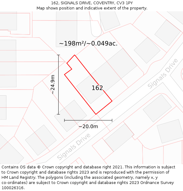 162, SIGNALS DRIVE, COVENTRY, CV3 1PY: Plot and title map