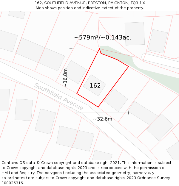 162, SOUTHFIELD AVENUE, PRESTON, PAIGNTON, TQ3 1JX: Plot and title map