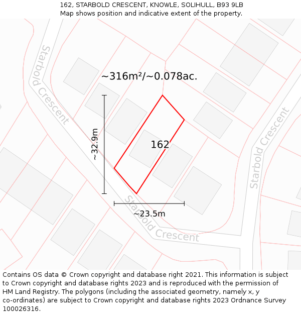162, STARBOLD CRESCENT, KNOWLE, SOLIHULL, B93 9LB: Plot and title map