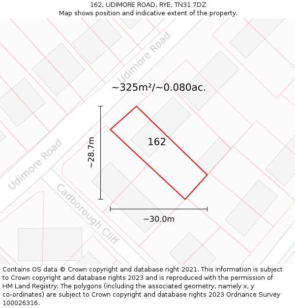 162, UDIMORE ROAD, RYE, TN31 7DZ: Plot and title map