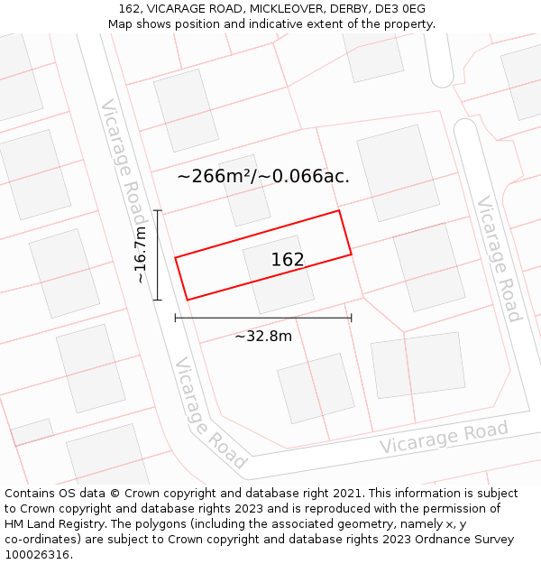 162, VICARAGE ROAD, MICKLEOVER, DERBY, DE3 0EG: Plot and title map