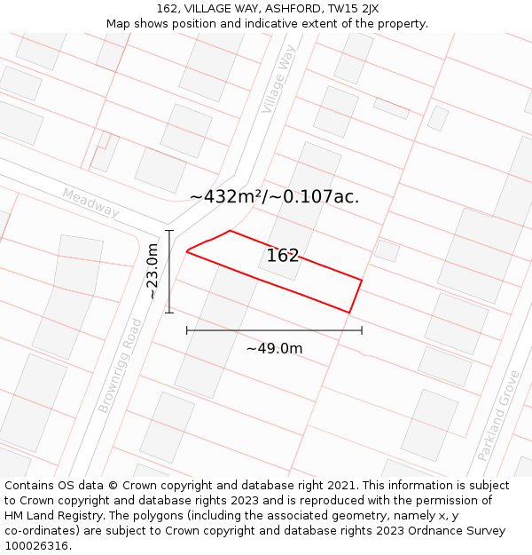 162, VILLAGE WAY, ASHFORD, TW15 2JX: Plot and title map