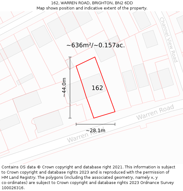 162, WARREN ROAD, BRIGHTON, BN2 6DD: Plot and title map