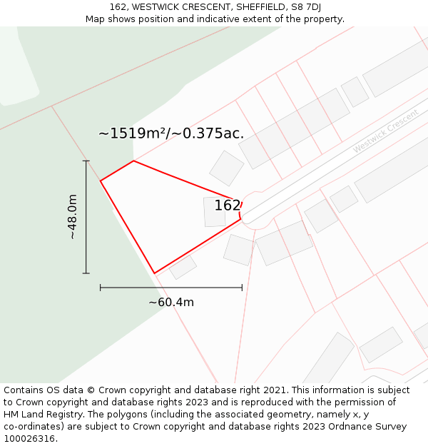 162, WESTWICK CRESCENT, SHEFFIELD, S8 7DJ: Plot and title map