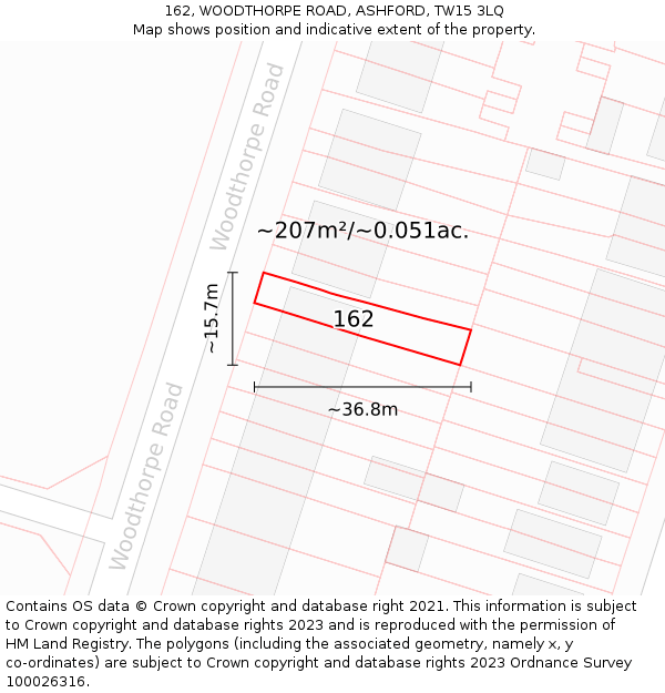 162, WOODTHORPE ROAD, ASHFORD, TW15 3LQ: Plot and title map