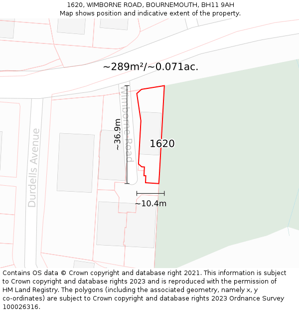1620, WIMBORNE ROAD, BOURNEMOUTH, BH11 9AH: Plot and title map