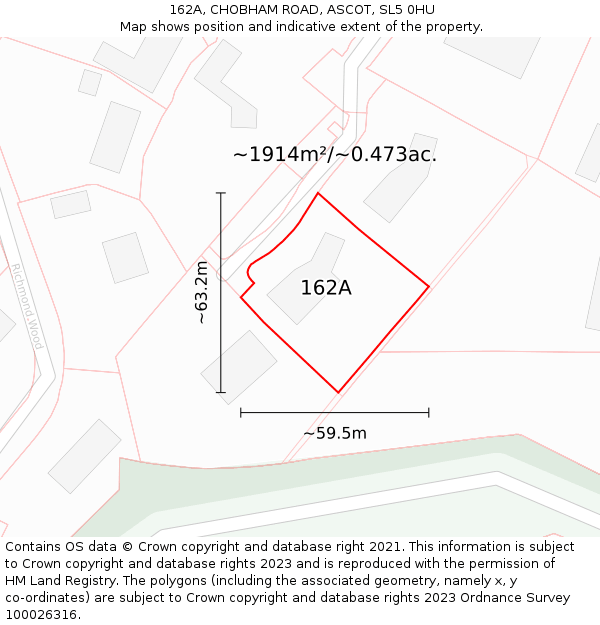 162A, CHOBHAM ROAD, ASCOT, SL5 0HU: Plot and title map