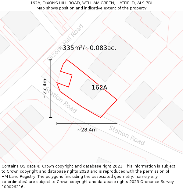 162A, DIXONS HILL ROAD, WELHAM GREEN, HATFIELD, AL9 7DL: Plot and title map