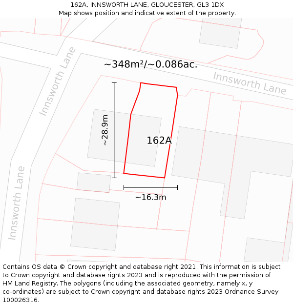 162A, INNSWORTH LANE, GLOUCESTER, GL3 1DX: Plot and title map