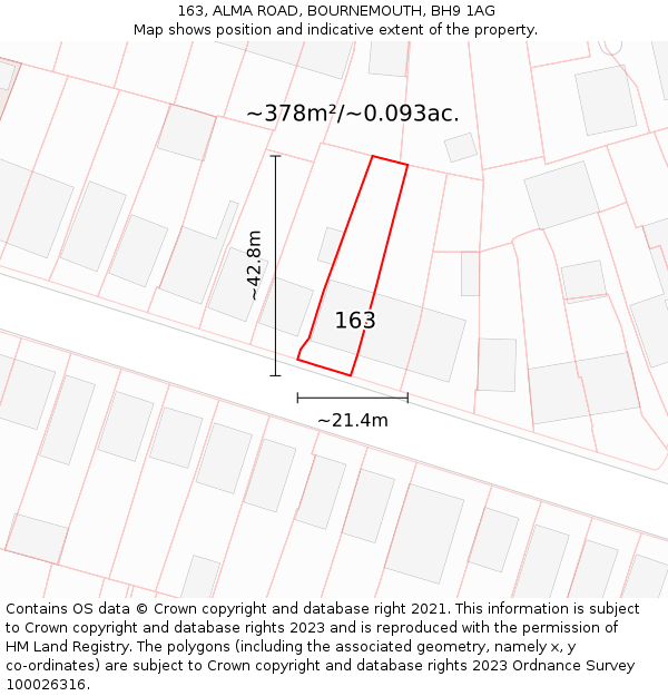 163, ALMA ROAD, BOURNEMOUTH, BH9 1AG: Plot and title map