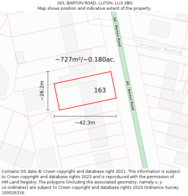 163, BARTON ROAD, LUTON, LU3 2BN: Plot and title map
