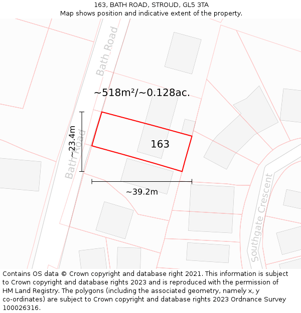 163, BATH ROAD, STROUD, GL5 3TA: Plot and title map