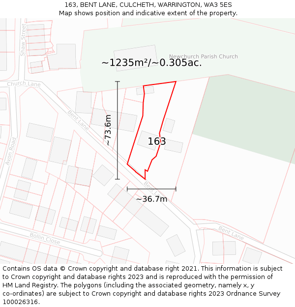 163, BENT LANE, CULCHETH, WARRINGTON, WA3 5ES: Plot and title map