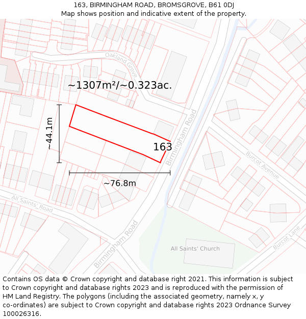 163, BIRMINGHAM ROAD, BROMSGROVE, B61 0DJ: Plot and title map