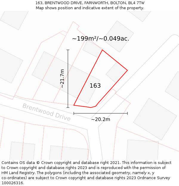 163, BRENTWOOD DRIVE, FARNWORTH, BOLTON, BL4 7TW: Plot and title map