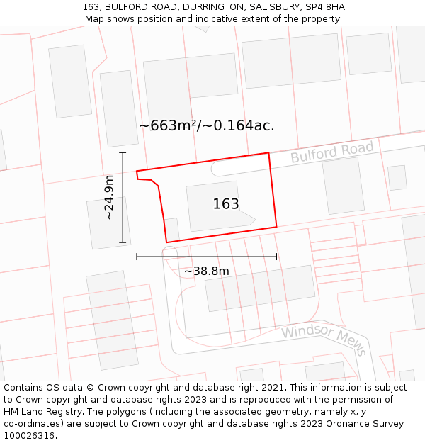 163, BULFORD ROAD, DURRINGTON, SALISBURY, SP4 8HA: Plot and title map