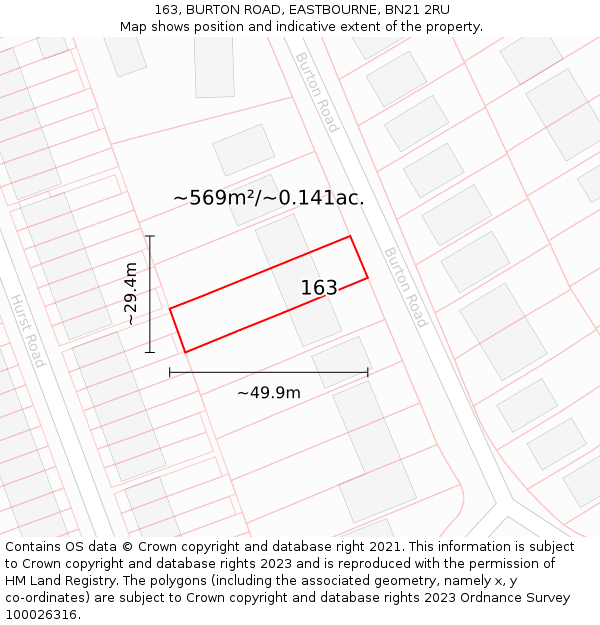 163, BURTON ROAD, EASTBOURNE, BN21 2RU: Plot and title map