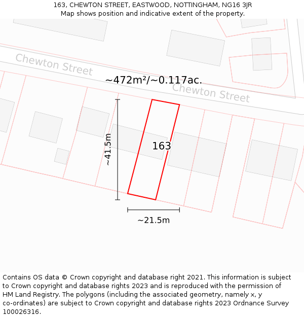 163, CHEWTON STREET, EASTWOOD, NOTTINGHAM, NG16 3JR: Plot and title map