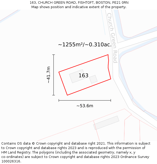 163, CHURCH GREEN ROAD, FISHTOFT, BOSTON, PE21 0RN: Plot and title map